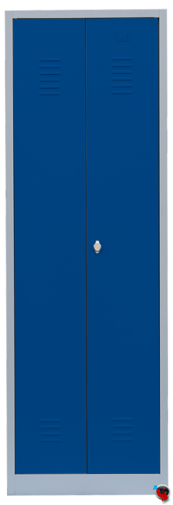 Putzmittelspind 60 cm breit -Korpus lichtgrau - Türen blau - Drehriegel für Vorhängeschloss - Lieferzeit ca. 3-4 Wochen