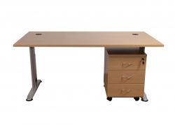 Schreibtisch-Set: Budget Star , 160 x 80 cm, Buche- C-Fuss höhenverstellbar, Kabelkanal darunter ein Holz Rollcontainer  3 Schübe, sofort lieferbar - absoluter Preishammer !!!!!