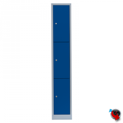 Stahl-Fächer-Schrank-1 Abteil, 3 Fächer übereinander, auf Sockel. Anzahl der Fächer: 3 Fächer ohne Inneneinteilung